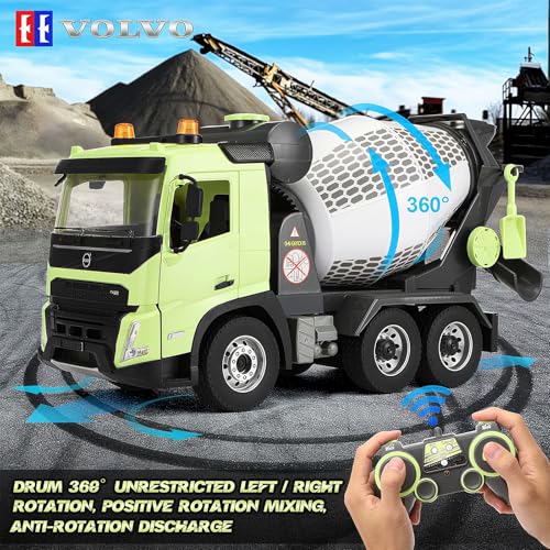 Double E Volvo FMX 1:20 RC Cement Mixer Truck - 360° Rotating Drum + 7 Realistic Sounds & LED Lights, 2.4GHz Anti-Interference for Multi-Vehicle Play - Construction Toy Adults - style: RC Mixer Truck