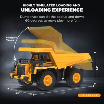 9-Channel RC Dump Truck Toy | 1:18 Scale Construction Vehicle with Working Bed, Lights & Sounds, All-Terrain Tires, 100-Min Rechargeable Battery, 2026 New STEM Birthday Gift for Kids 6-12 & Adults - style: Dump Truck[2026 Upgrade]