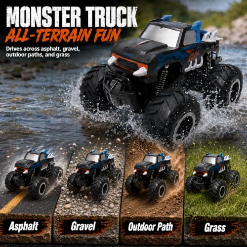 JoyRapt 1:16 Amphibious Monster Truck Toys, All Terrain RC Cars for Kids | 2.4GHz 4WD Off-road waterproof RC cars 360 Degree Spins, with 8 DIY challenge cards, Gifts for Boys Girls Ages 6-12