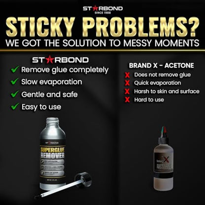 Starbond 2 oz. Super Glue Remover – Dissolves Adhesive – CA Glue Debonder with Easy Brush Cap Applicator