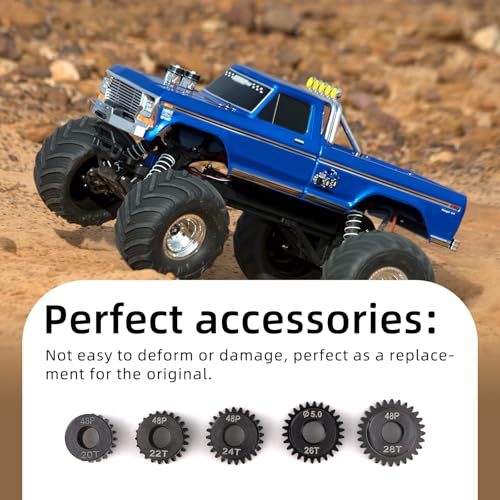 Flylin 5-Piece 48DP Pinion Gear Set, RC Motor Gears for Climbing Cars | 20T, 22T, 24T, 26T, 28T, Hardened Steel with 5mm Hole, Suitable for 1/10 RC Brushless Motors