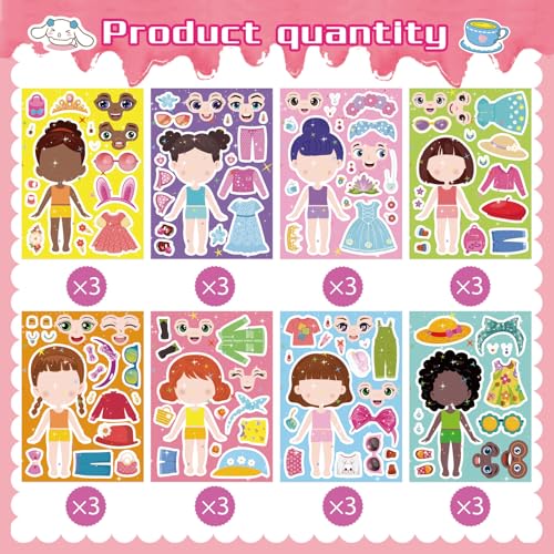 24 Sheets Make a face and Dress Up Stickers for Girls, Make Your Own Stickers for Kids Toddlers, Party Favor, Age 3+ Birthday Gift, Art Craft, Classroom Teacher Reward - style: Make a Face and Dress Up