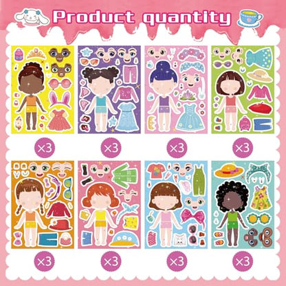 24 Sheets Make a face and Dress Up Stickers for Girls, Make Your Own Stickers for Kids Toddlers, Party Favor, Age 3+ Birthday Gift, Art Craft, Classroom Teacher Reward - style: Make a Face and Dress Up
