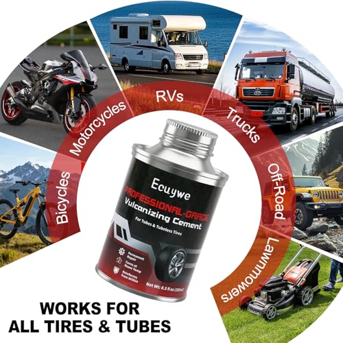 Professional Chemical Vulcanizing Cement Rubber Cement Glue with Brush All Purpose Tire Patch Glue Flat Tire Repair in 5 Minutes Emergency Puncture Fix for Car, Motorcycle, Bike