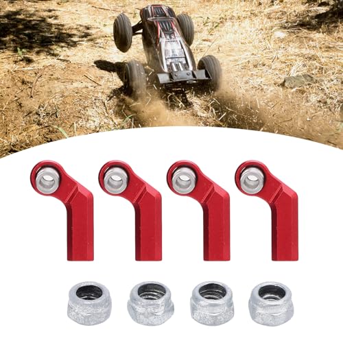 RC Link Rod End Alloy M4 Curved CW 7mm Ball Joint Head Set 4 Pack High Precision Durable Replacement Parts for 1/10 Scale Model Cars (Red) - color: Red