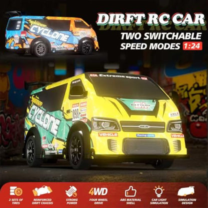 1:24 RC Drift Car - with LED Lights, JDM RC Cars Includes Drift Tire Kit USB Rechargeable Battery, Boys rc Cars Toys for Christmas Birthday - color: Rc Drift Car-yellow
