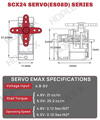EMAX Steering Servo for SCX24 with Servo Mount and Horm Steering Link(Red) | ES08MAII Servo,SCX24 Steering Link Set,for 1/24 Rc Crawler Plane Airplane Robot,Powerful,Smooth,Quiet,Fast - size: Combo Pack 3
