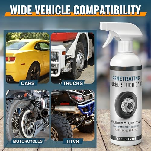 16.9 oz Bottle Tire Mounting Rubber Lubricant, Tire Mounting and Demounting Lubricant for Enhanced Bead Seal & Rust Protection for Car, Truck, Motorcycle, UTV & Trailer, Ready to Use Spray
