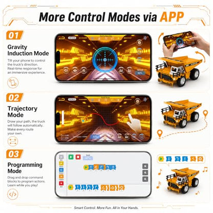 1/64 Mini RC Dump Truck with APP & 2.4GHz Remote Control, Alloy Metal Construction Vehicle Toy, Rechargeable Dump Truck with Lights & Sound, Gift for Boys Girls Adults - style: RC Dump Truck
