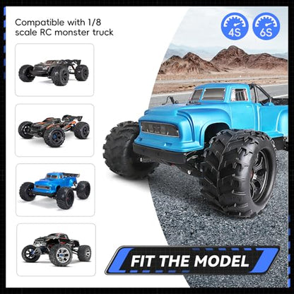 PreGlued 1/8 RC Monster Truck Buggy Wheels and Tires 17mm Hex with Foam Inserts for Traxxas Maxx Tmaxx E-Revo 2.0 3.3 Arrma Kraton Typhon 6S HSP HPI Savage Flux Redcat Kaiju