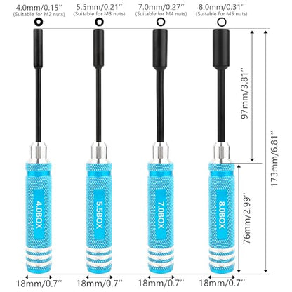 RC Hex Nut Driver Set Repair Tool Kit 4.0/5.5/7.0/8.0mm Hexagonal Head Nut Socket Wrench Screwdrivers for Hobby RC Quadcopter Helicopter FPV Drone Car Airplane(Blue) - color: Blue