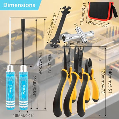 12 Pieces RC Car Repair Tool Kit with Hex Phillips Flat Screwdrivers, Pliers, Spanners, Wrenches–Hobby Tool Set Compatible with RC Car Drone Helicopter Airplane Boat Multirotor Models(Blue) - color: Blue