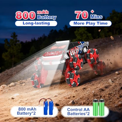 8 Wheels Gesture Sensing RC Stunt Car, Remote Control Car Toy for Boys 6+ | 2.4GHz Climbing RC Car with Spray, Lights & Music, 360 Rotating, Christmas Birthday Gifts for Boys Girls Age 6 7 8 9 10 11 12 - color: Red