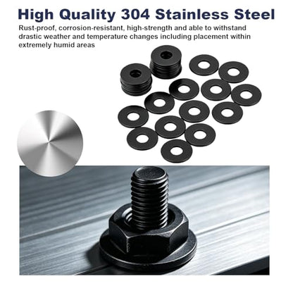 ZQZ 138Pcs 1/4" x 7/10" Flat Washers, 304 Stainless Steel Fender Washers, Black Finish, Standard Stainless Steel Washers for Screws - size: B-1/4" x 7/10"-138 Pieces