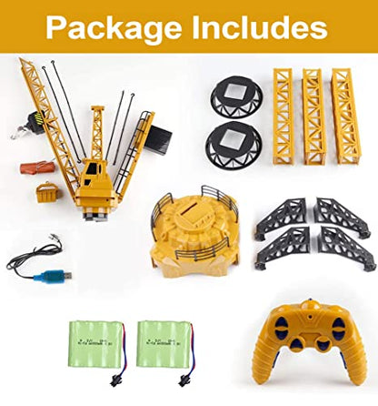 KNACKTOYZ 6 Channel Remote Control Crane Toy for Kids - 50.4 inch RC Tower Crane with LED Lights & Sounds, 680° Rotation Lift Construction Vehicles, Excavator Toy for Ages 4,5,6,7,8 Boys & Girls