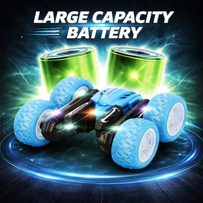 Remote Control Car for Kids, 360° Rotating Stunt Car, Double-Sided Driving, 2.4GHz RC Car, Rechargeable All-Terrain Toy, LED Glowing Wheels with Projection, for Boys & Girls Ages 4-8 - color: Blue