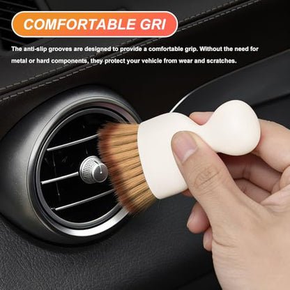 Car Interior Detailing Brush, Soft Bristle Car Interior Cleaning Tool, Auto Air Conditioning Outlet Cleaning Brush, Dusting Brush for Panel Air Vent Dashboard Leather (White with Cap) - color: White With Cap