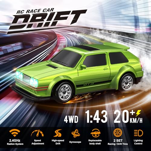 1/43 Mini RC Drift Car with Gyroscope, 4WD Full Proportional RC Car, 2.4GHZ Hobby Grade Remote Control Cars, RTR Model Vehicle, 20+KM/H High Speed for Hobbyists Kids Adults (Lime Green) - color: Lime Green