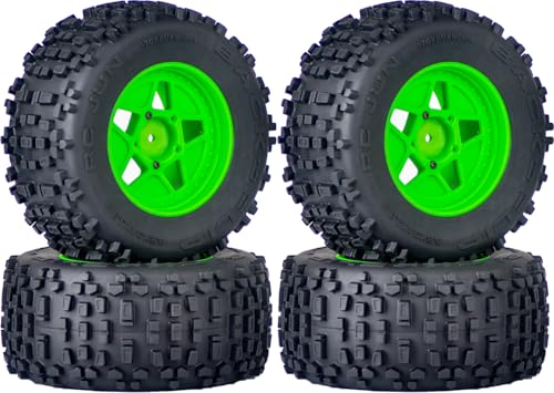 3.8" MT Monster Truck Tires with Foam Insert - 17mm/14mm/12mm Hex Adapters Included, Compatible with TRAXXAS Sledge, ARRMA KRATON, Outcast, Tamiya, HSP (Set of 4), Replacement Part of AR510092 - color: Green Rim, size: 5