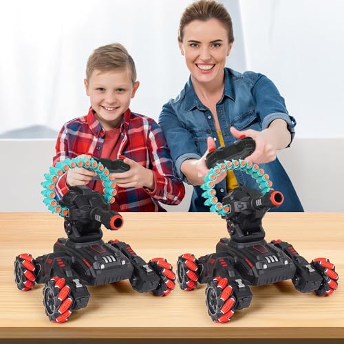 Rc Car Shoot Softbullet,Fits for Nerf,Gesture Sensing Rc Tank that Shoots,Turret 180rotatetank that Shoots Darts-Stunts Battle- Birthday Presents Forkids 6 7 8 9 10 11 12 Year Old（red