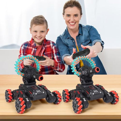 Rc Car Shoot Softbullet,Fits for Nerf,Gesture Sensing Rc Tank that Shoots,Turret 180rotatetank that Shoots Darts-Stunts Battle- Birthday Presents Forkids 6 7 8 9 10 11 12 Year Old（red