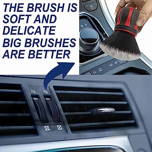 AUCELI Car Detailing Brush, Ultra Soft Auto Interior Dusting Brush with Storage Rack, Car XL Synthetic Brush Cleaning Tool, Universal Covers Large Area Inside or Outside Vehicles (Red/Style B) - color: Red