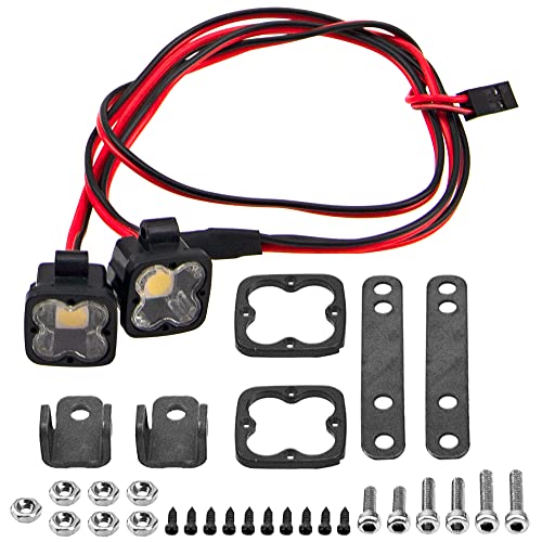 RC Crawler Bumper Light LED Headlight Spotlight w/Square Cover Compatible with Traxxas TRX-4 Axial SCX10 90046 D90 CC01 Wraith Redcat Gen8 1/10 RC Crawler Car (2Leds)