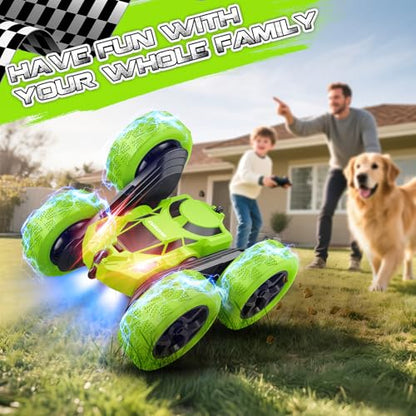 cosone Remote Control Car - RC Car Toys for Boys - 4WD 2.4Ghz Double Sided 360° Rotating RC Cars, Birthday Gifts for Kids Age 6 7 8-12 for Boys and Girls- Green - color: Green