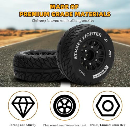 12mm/14mm/17mm Hex RC Wheels and Tires RC Truck Tires RC Car Wheels 1/10 Scale Tyres Hex Detachable Replacement RC Car Tires for Arrma Senton Tires Slash Tires Axial Redcat Rc4wd Fury (Black C) - color: Black