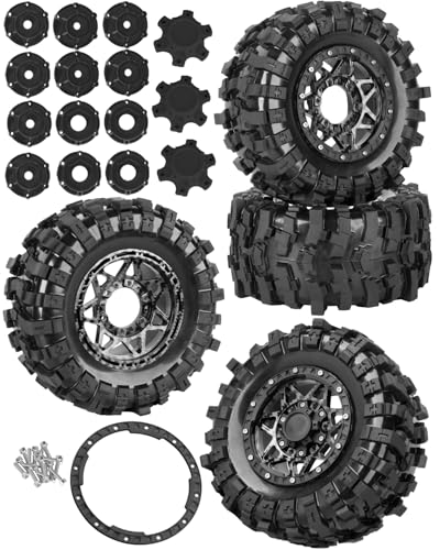 1/10 Scale RC Truck Tires,Wheels and Tires w/12MM/14MM Hex for Rustler Stampede Hoss,Arrm a Granite Vorteks Big Rock 3S,1/10 Off Road Tires Rubber Truck Tyres w/Foam Insert,Carbon Surface - color: Carbon Surface(4pcs)