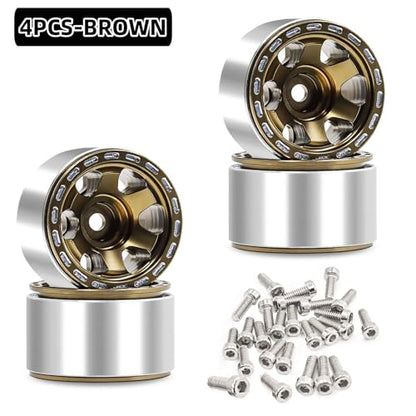 1.0 Beadlock Wheels, 4pcs Aluminum RC Rims with Positive Offset 7mm Hex for 1/18 1/24 RC Crawler Traxxas TRX4M Axial SCX24 AX24 FMS FCX24 Upgrades (Blade Type-Brown)