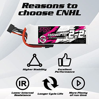 CNHL 2200mAh 6S Lipo Battery 22.2V 70C with XT60 Plug (2 Packs) | Delivers extended flight time and steady power for long-range, cinematic 5-7 inch FPV drones, helis, and 64mm EDF jets. - style: 6s 2200mah 70c lipo*2