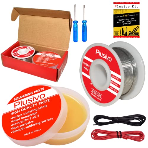 60-40 Tin Lead Rosin Core Solder Wire (1mm, 50g) and Rosin Paste Flux Kit for PCB Electrical Soldering and DIY Electronics Repair Hobby from Plusivo