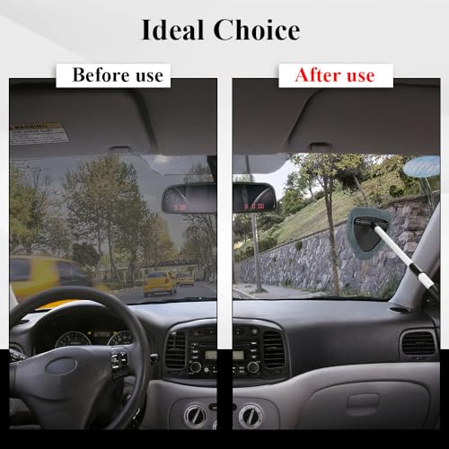 Windshield Cleaning Tool, Car Window Cleaner, Windshield Cleaner with 4 Washable Reusable Microfiber Pads and Extendable Handle, Auto Glass Wiper Cleaning Kit Universal for Car (Gray) - color: Gray