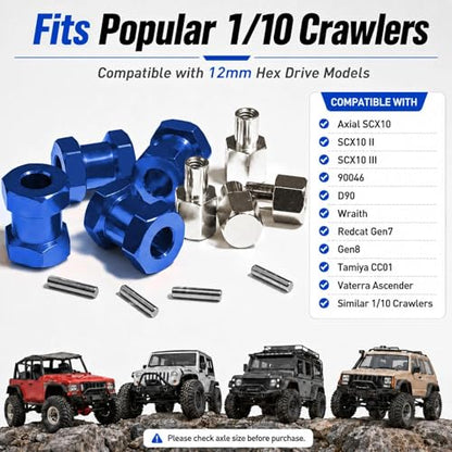 4PCS 12mm Hex Hub 15mm Aluminum Extension Hex for Axial SCX10 D90 90046 | 15mm CNC Wheel Hex Extenders for 1/10 RC Crawlers Redcat Gen7/Gen8 CC01 RC4WD Wider Stance & Tire Clearance with M4 Nuts Pins - color: Darkblue