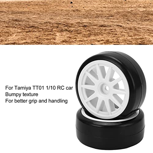 RC Drift Tires 4Pcs | 12mm Hex Hard Rubber & Plastic Wheels for Tamiya TT01 1/10 RC Car | High Grip Performance/Stable Driving/Drift Racing Accessories