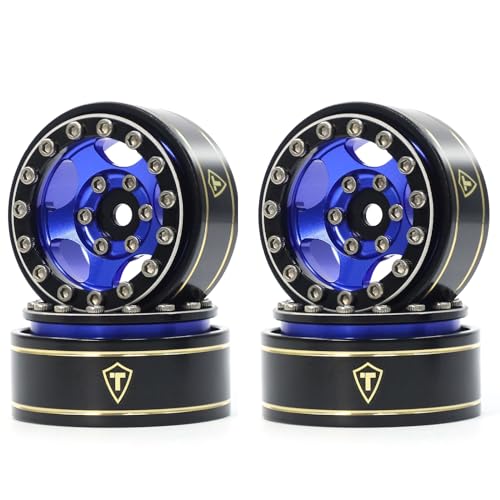 Treal 1.0 Beadlock SCX24 Wheels (4P) Classic 5-Star 1" Micro Bead lock Wheel for Axial 1/24 Dodge Deadbolt Betty C10 Gladitor Bronco 27.3g (Black-Blue) - color: Black-Blue
