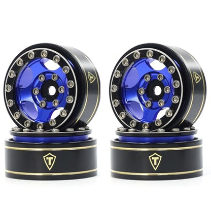 Treal 1.0 Beadlock SCX24 Wheels (4P) Classic 5-Star 1" Micro Bead lock Wheel for Axial 1/24 Dodge Deadbolt Betty C10 Gladitor Bronco 27.3g (Black-Blue) - color: Black-Blue