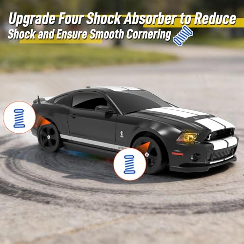 YONCHER RC Drift Car, Remote Control Car for Kids Ford Mustang Shelby GT500 Officially Licensed, 1:24 20KM/H 4WD RC Cars with Lights, Fast Racing Toy Car for Boys Girls, Black - color: Gt500 Black