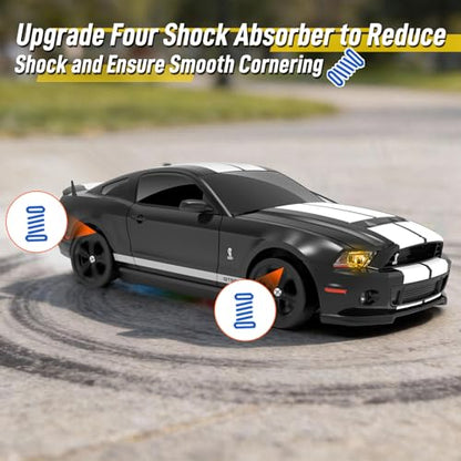 YONCHER RC Drift Car, Remote Control Car for Kids Ford Mustang Shelby GT500 Officially Licensed, 1:24 20KM/H 4WD RC Cars with Lights, Fast Racing Toy Car for Boys Girls, Black - color: Gt500 Black