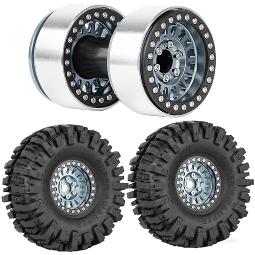 Aluminium RC 1.9" Beadlock Wheels Tires for 1/10 SCX10 90046 AXI03007 TRX4 TRX6 VS4-10 Gen7 Gen8 MST CFX D90 RC Crawler Car,Alloy 1.9 Rims Tires,Titanium - color: Titanium- (Rc 1.9" Tires)