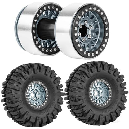 Aluminium RC 1.9" Beadlock Wheels Tires for 1/10 SCX10 90046 AXI03007 TRX4 TRX6 VS4-10 Gen7 Gen8 MST CFX D90 RC Crawler Car,Alloy 1.9 Rims Tires,Titanium - color: Titanium- (Rc 1.9" Tires)