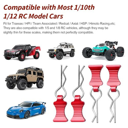 RC Body Clips Pins with Metal Aluminum Pull Tabs 1.2mm Rod for All 1/10 1/12 Scale Redcat HPI Himoto HSP Exceed RC Car Truck Buggy Shell Replacement Parts (Red) - color: Red