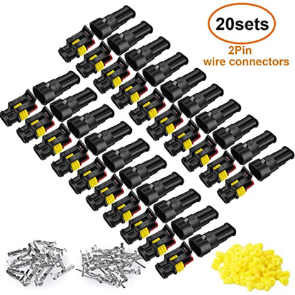 20 Kit 2 Pin Connector Automotive Waterproof 2 Wire Connector with Crimper | Twippo 22-16 AWG Two Pin Male Female Electrical Wire Connectors Kit Quick Disconnect Plug Terminals with Crimping Tool - color: 2pin/20kit With Crimper