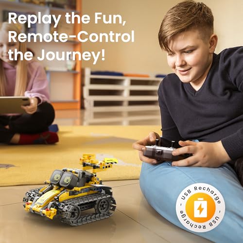 Sillbird Robot Building Kit with Remote Control STEM Gift for Boys Age 8-14 | Coding Robotic Toy, Birthday Presents for Kids, App-Controlled, Buildable 5in1 Models, LED Eyes & Sounds, 473 Pieces - color: Yellow