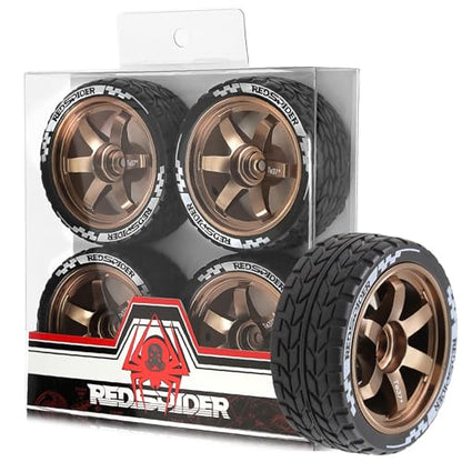 REDSPIDER•1/10 On Road Tires and Aluminum Wheels（4PCS） 12mm Hex RC Rally Racing Tyres OD 2.56" for Tamiya TT01 TT02 XV01 TA06 A959 PTG2 HPI KYOSHO PTG2(Brown) - color: Brown