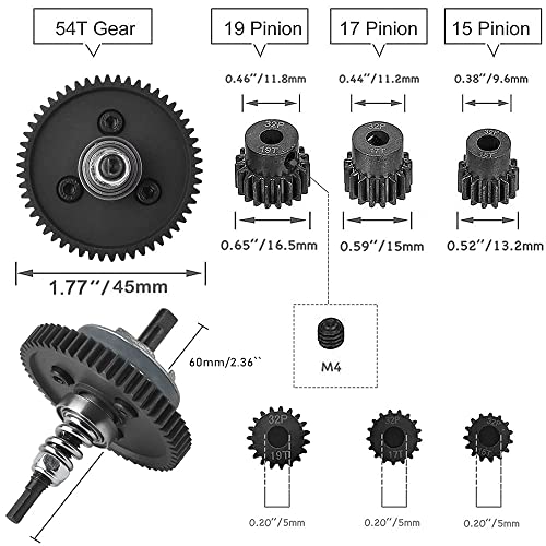 OGRC Steel Slipper Clutch for 1/10 Traxxas Slash Stampede Rustle 4X4 | Metal Differential Gear Slipper Clutch Set with 32P 15T 17T 19T Pinions Gears for Traxxas RC Truck #6878