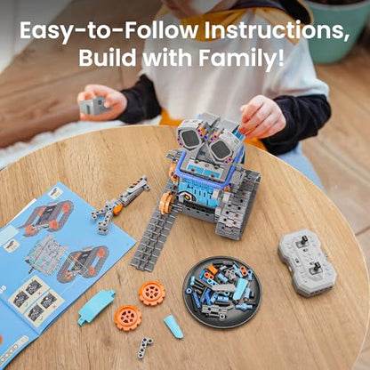 Sillbird Building Robot Kit STEM Gifts for Kids 8-13 with Remote Control | Coding Robotic Set, Birthday Presents for Boy, App-Controlled, Buildable 5in1 Models, Rechargeable Toy, LED Eyes, 473 Pieces - color: Gray-blue