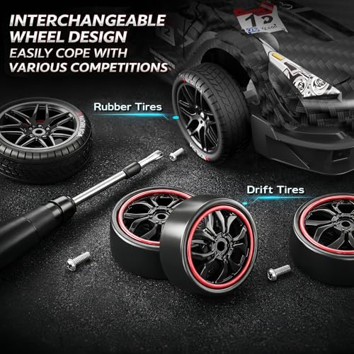 Remote Control Car RC Drift Car 1:16 Scale 4WD RC Vehicle with LED Lights 2.4GHz 30km/h RTR High Speed Racing Sport Toy for Adults Boys Girls Kids Gift 2Pcs Rechargeable Battery - color: Black