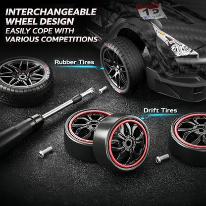 Remote Control Car RC Drift Car 1:16 Scale 4WD RC Vehicle with LED Lights 2.4GHz 30km/h RTR High Speed Racing Sport Toy for Adults Boys Girls Kids Gift 2Pcs Rechargeable Battery - color: Black